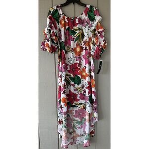 MSK Dress Womens Medium Multicolor Floral Puff Sleeve High Low Maxi Swing Boho